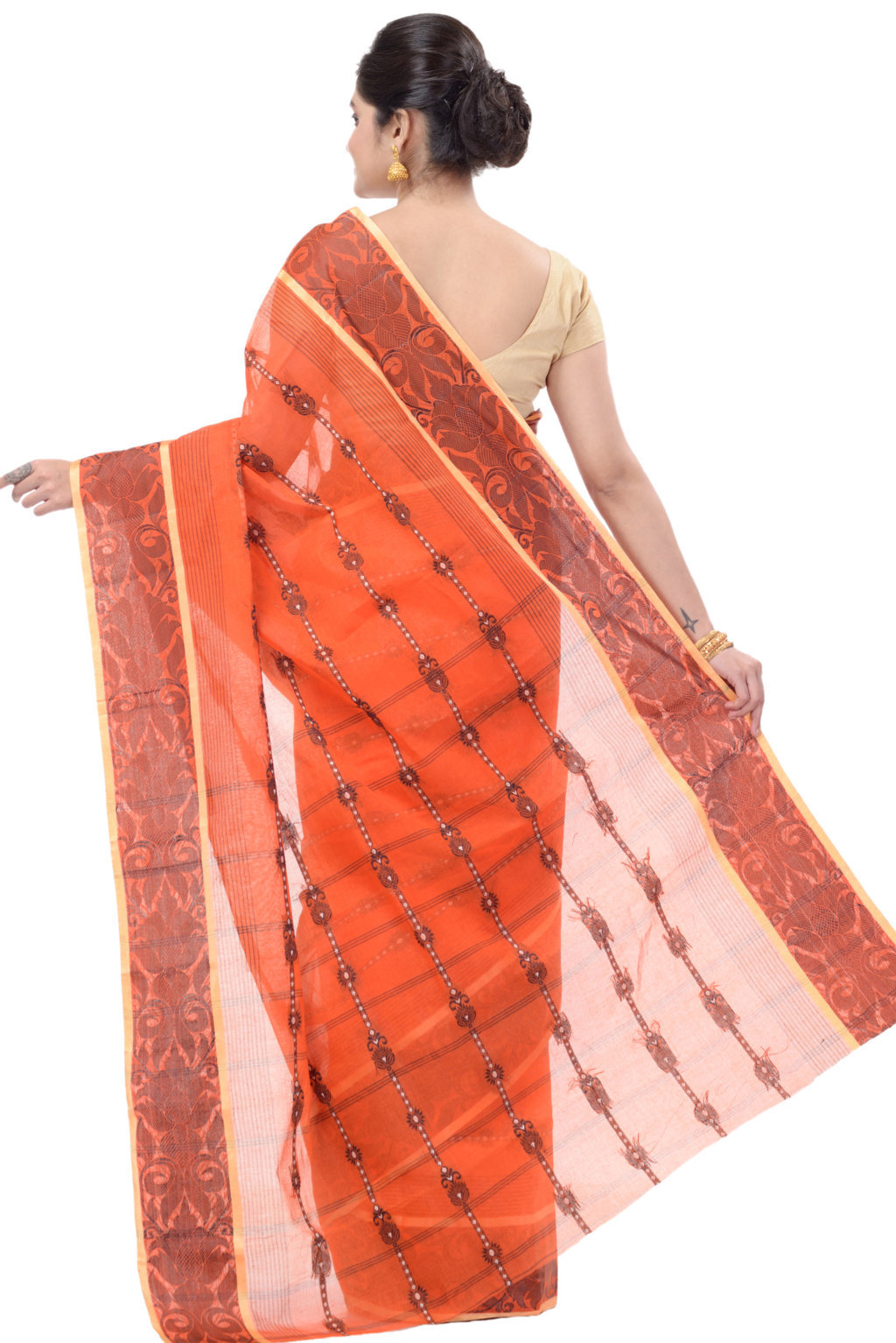 Orange Pure Cotton Charulata_Desiging Tant Saree (741)